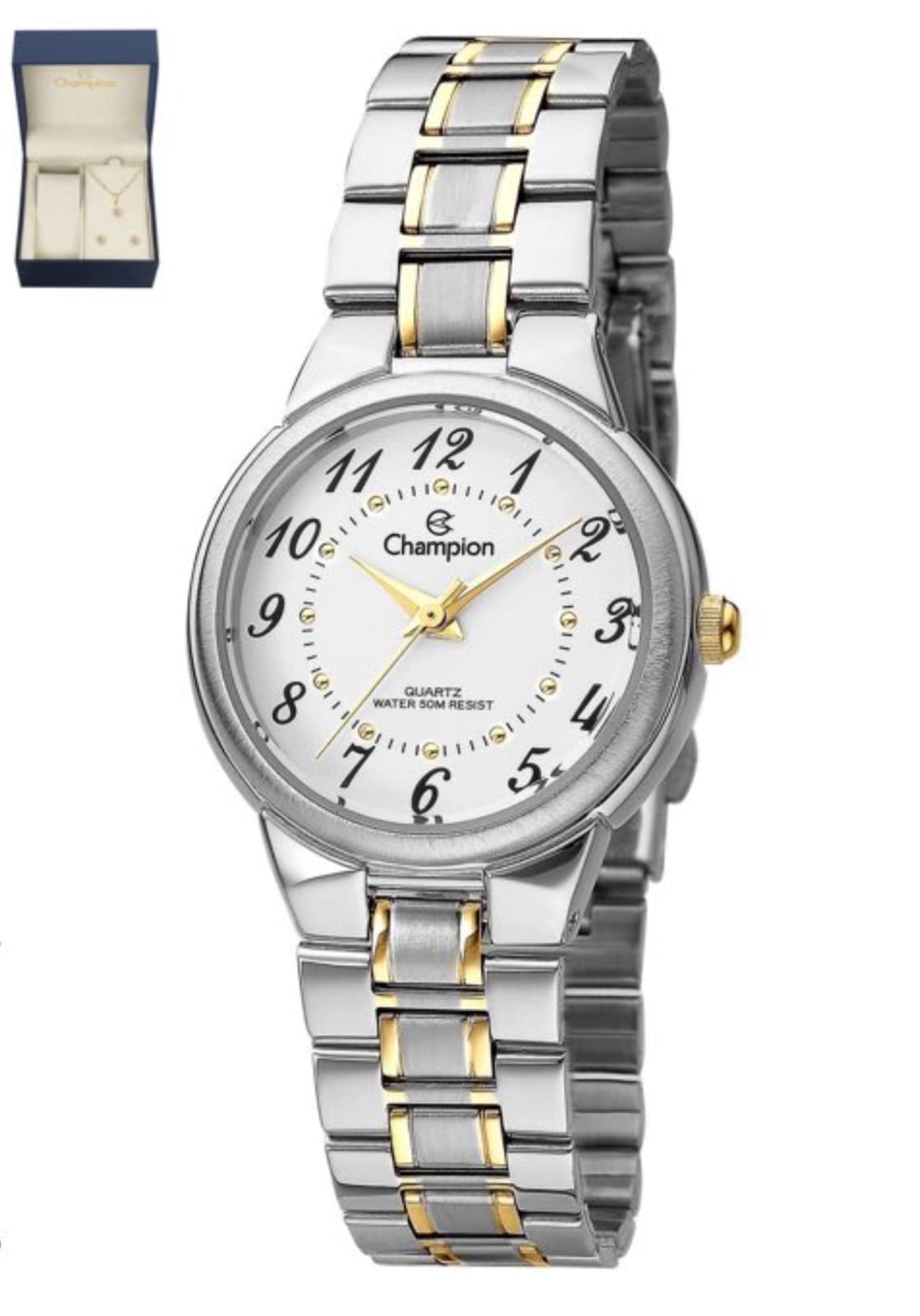 Relógio Champion Feminino Misto Fundo Branco  + Semi Joia QTZ