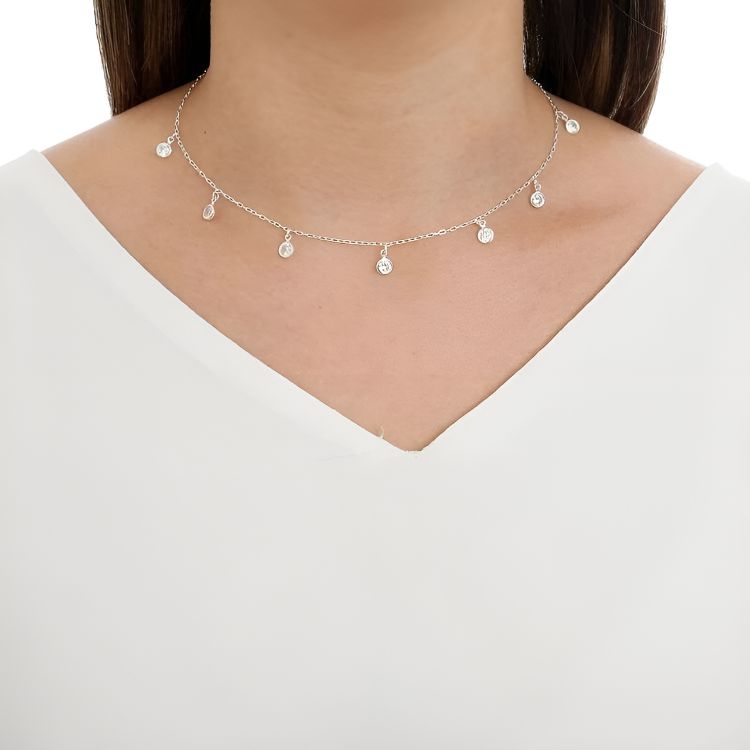 Gargantilha zircônias 4mm redondas 40cm prata zircônia cristal