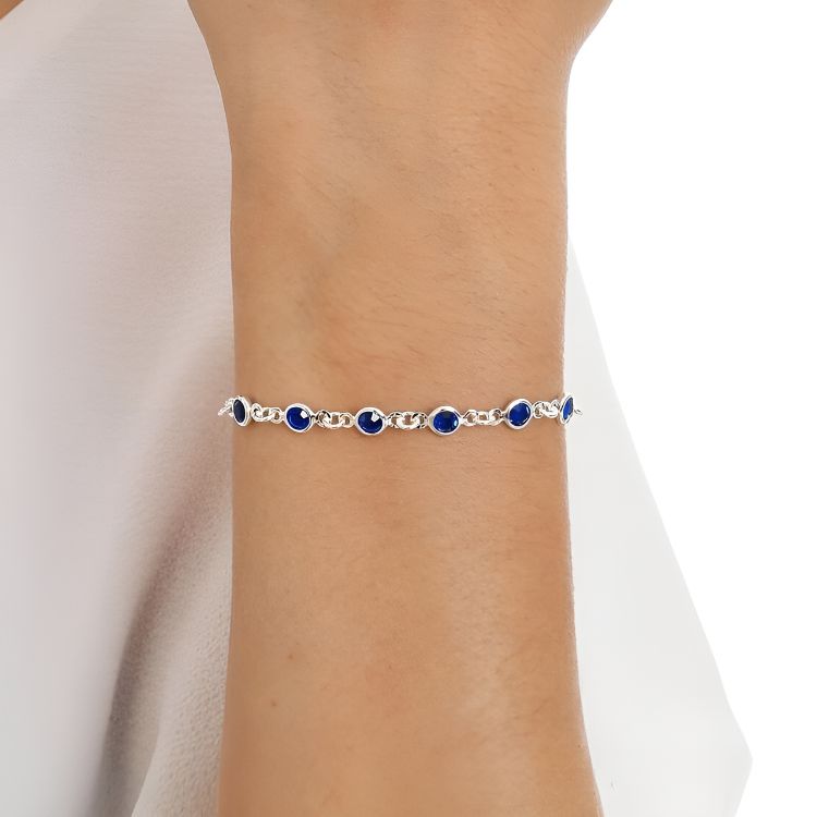 Pulseira zircônias redondas azul royal 19cm em Prata 925