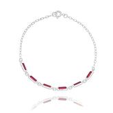Pulseira feminina 6 retângulos zircônias rosa 19cm Prata 925