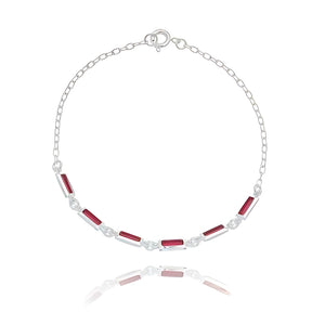 Pulseira feminina 6 retângulos zircônias rosa 19cm Prata 925