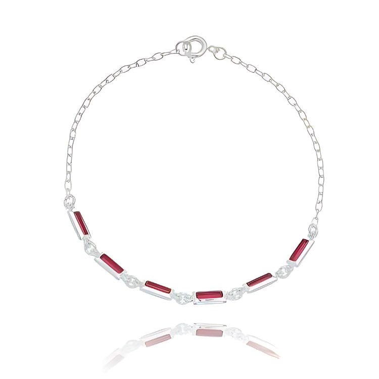 Pulseira feminina 6 retângulos zircônias rosa 19cm Prata 925