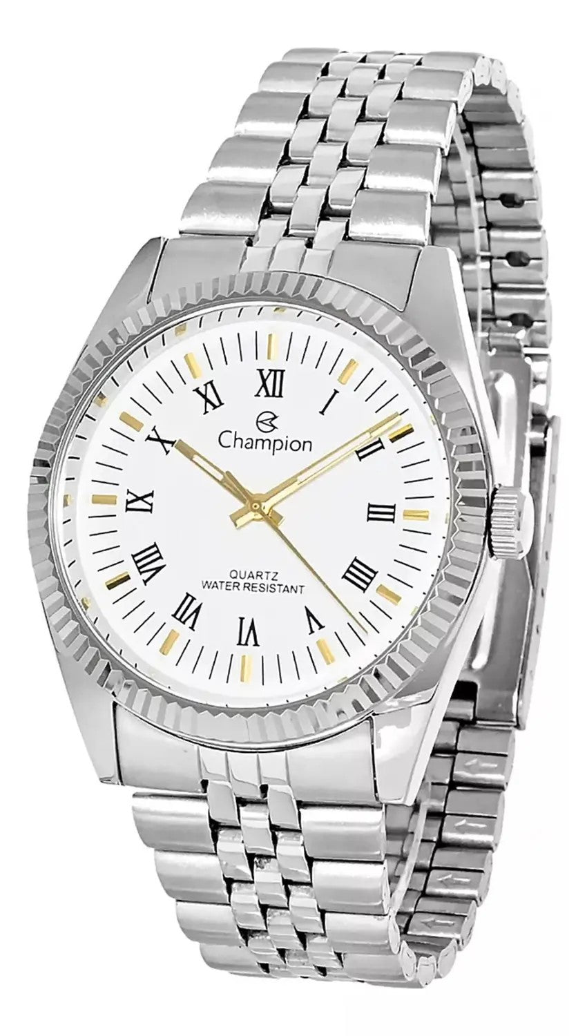 Relógio pulso Champion prova D'agua prata cor da correia  prata  mostrador branco