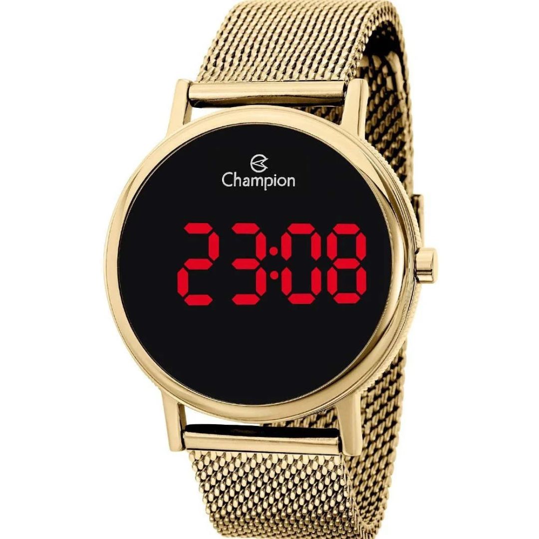 Relógio Digital LED Champion  A Prova D'água  Dourado Preto Redondo