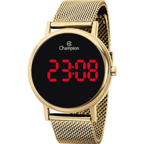 Relógio Digital LED Champion  A Prova D'água  Dourado Preto Redondo