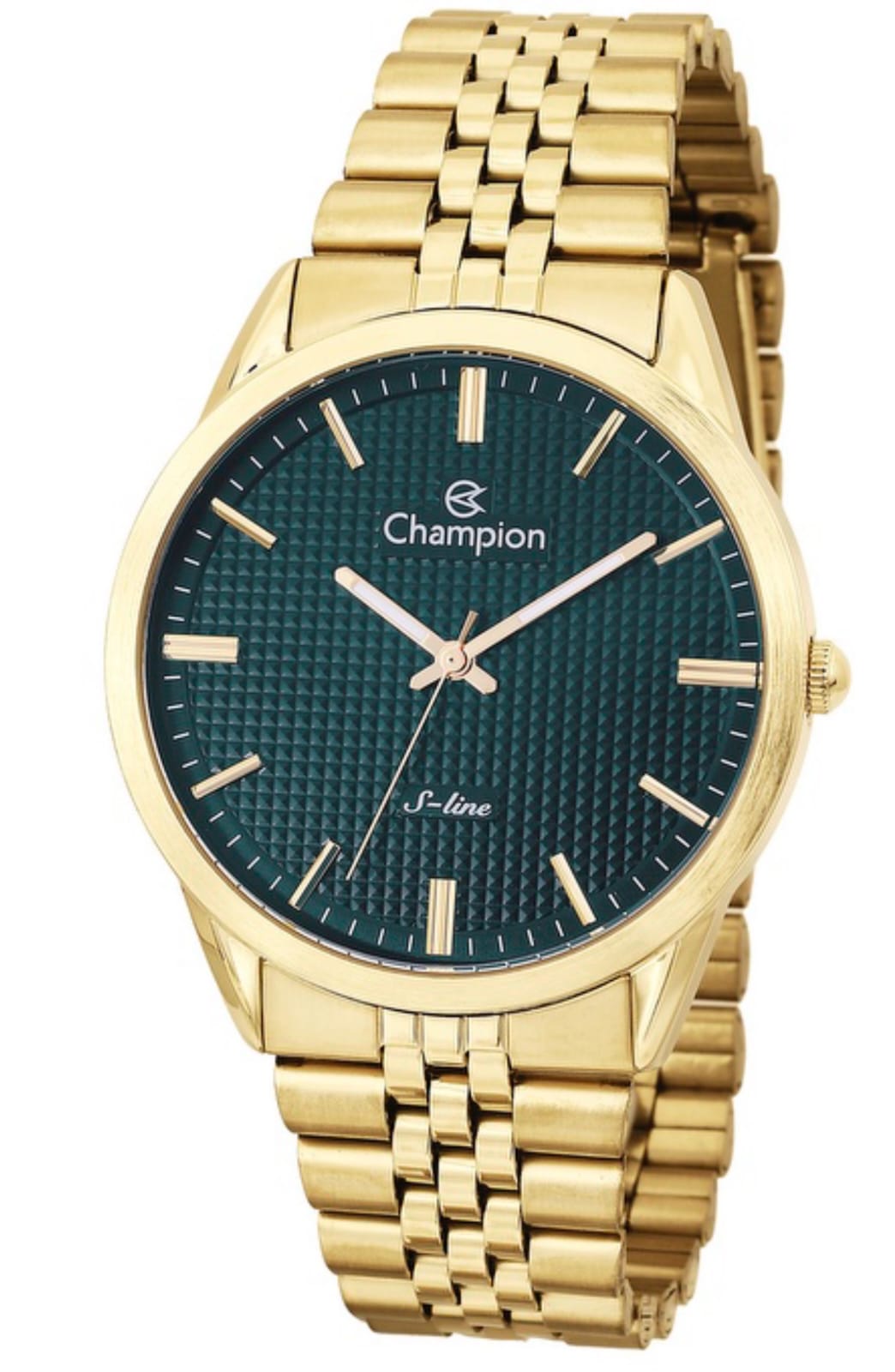 Relógio Masculino Dourado Champion Quartz  caixa S Line Fundo Verde