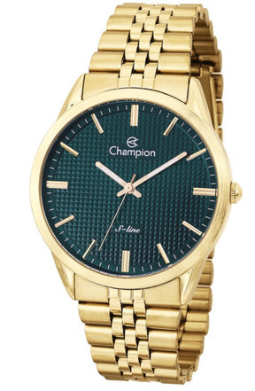 Relógio Masculino Dourado Champion Quartz  caixa S Line Fundo Verde