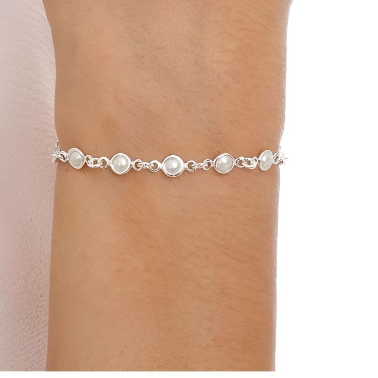 Pulseira feminina pérolas 19cm em Prata 925 pérola sintética