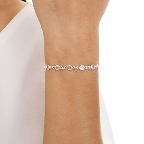 Pulseira feminina zircônias redondas rosa prata 925 19cm