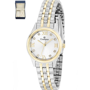 Relógio Champion Feminino Misto Fundo Branco  + Semi Joia QTZ