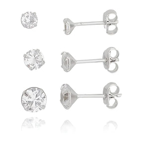 Kit Trio Brinco Prata 925 Ponto De Luz com garra