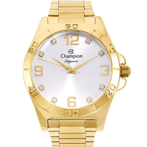 Relógio Champion Feminino Douradofundo branco + Semi Joias Qtz