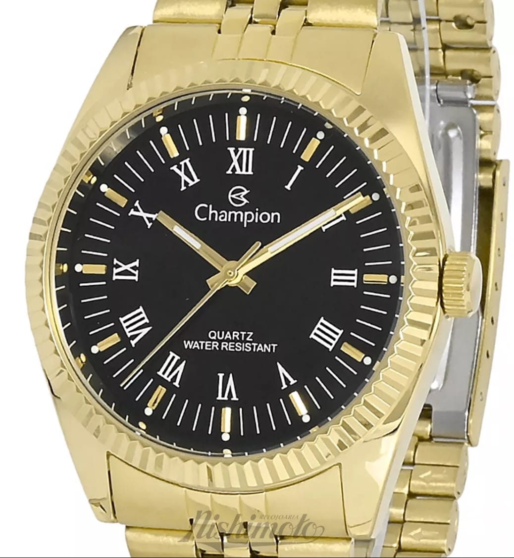 Relógio pulso Champion prova d'agua dourado cor da correia dourado  mostrador preto