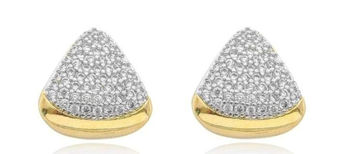 BRINCO TRIÂNGULO CRAVEJADO PONTA INVERTIDA 11.5MM FOLHADO OURO  ZIRCÔNIA