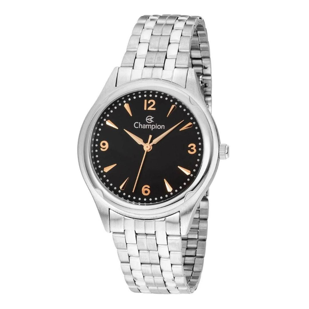 Relógio Masculino Prata Champion Fundo Preto Quartz  CN20462T