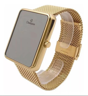 Relógio Digital LED Espelhado Feminino  Dourado Champion