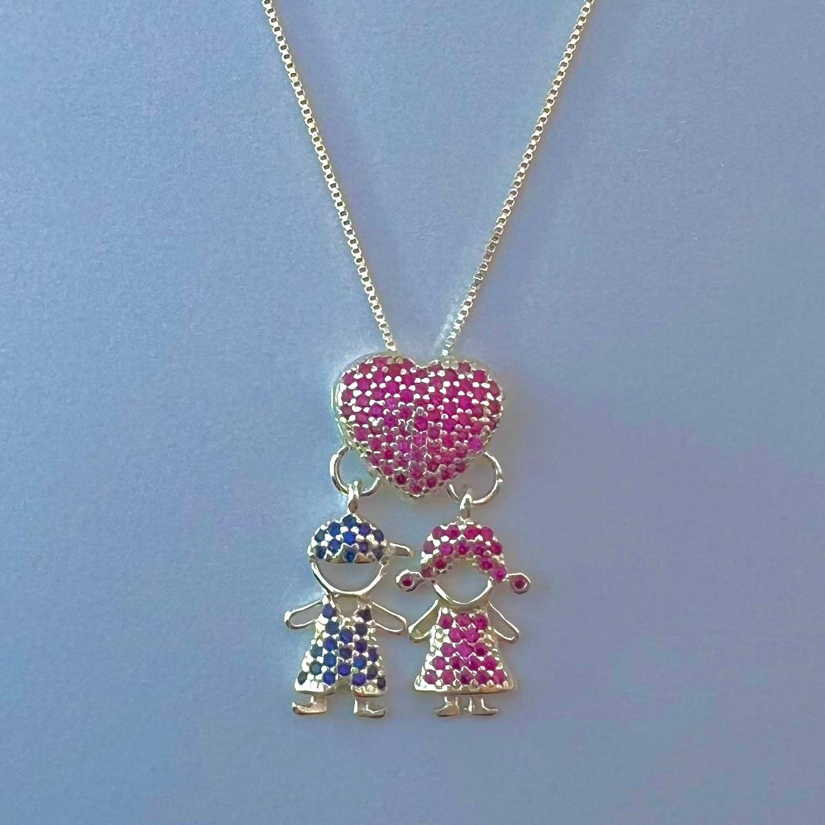 Gargantilha canga coração Menino(a) em zircônia Azul e Rosa, prata 925