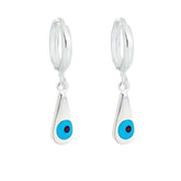 Brinco argola pendurada olho grego gota 5mm x 10mm prata