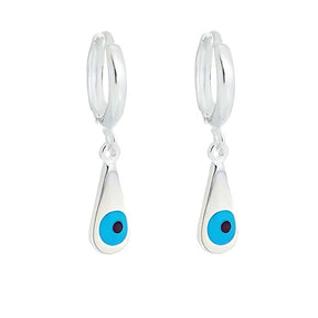 Brinco argola pendurada olho grego gota 5mm x 10mm prata