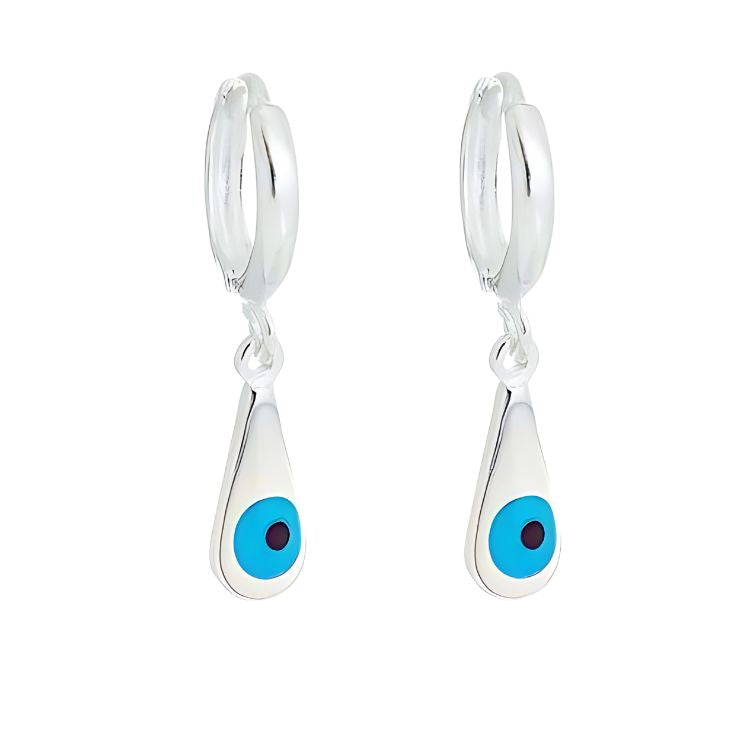 Brinco argola pendurada olho grego gota 5mm x 10mm prata