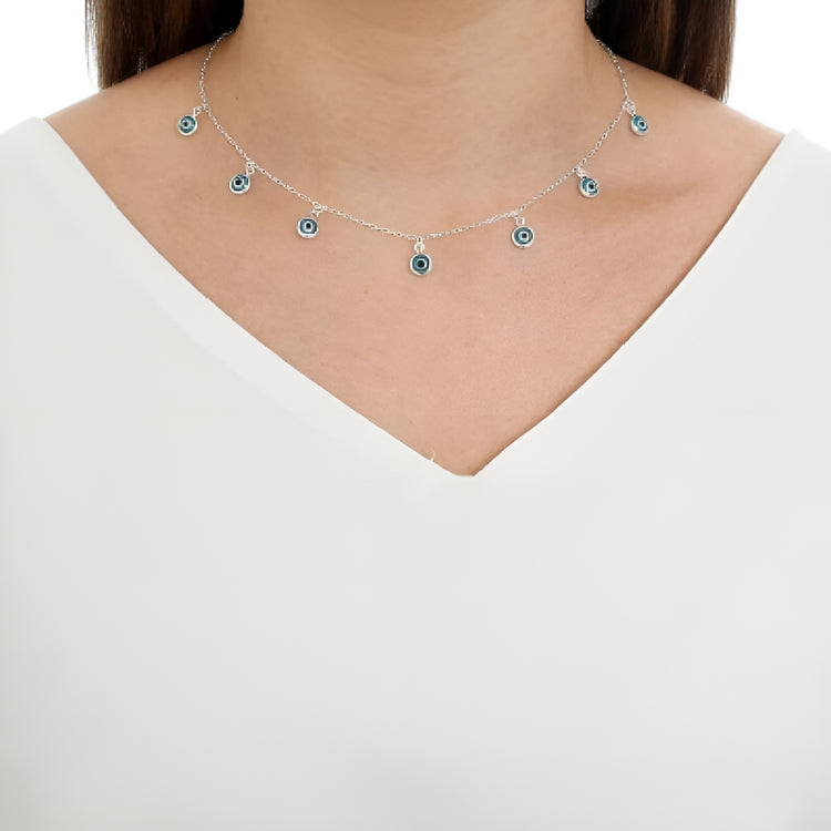Gargantilha olho grego 6mm 40cm prata resina azul