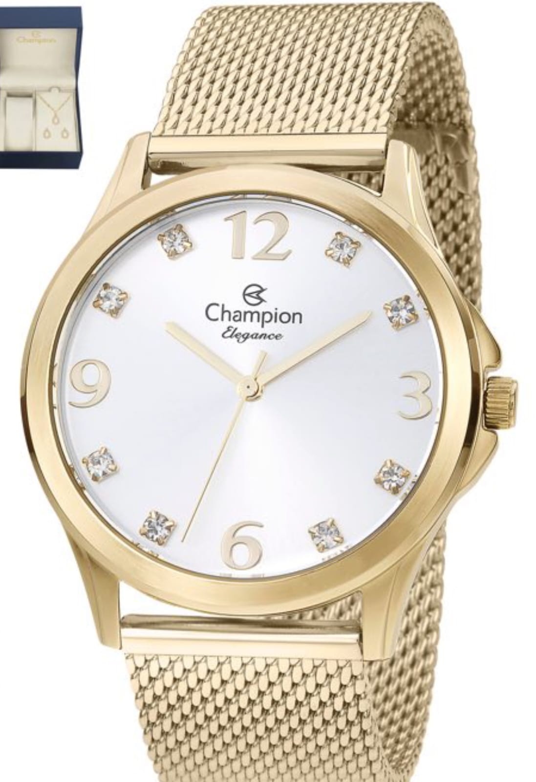 Relógio Champion Feminino Dourado + Semi Joias Qtz