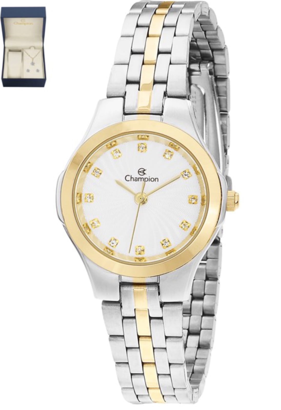 Relógio Champion Feminino Misto Fundo Branco  + Semi Joia QTZ