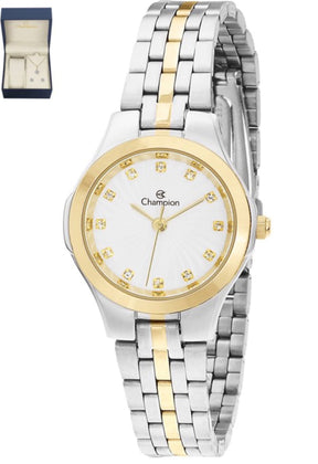 Relógio Champion Feminino Misto Fundo Branco  + Semi Joia QTZ