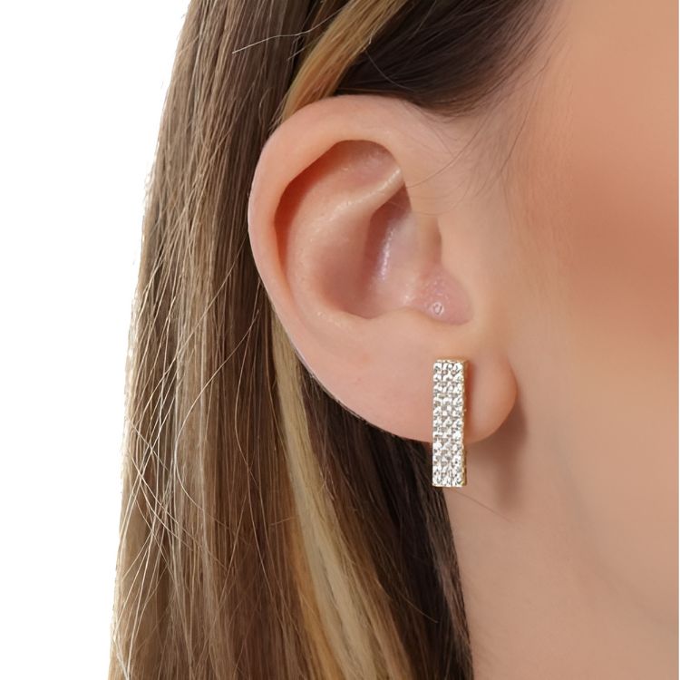 BRINCO PALITO CRAVEJADO 4.5MM X 17.8MM BANHADO A OURO 18K ZIRCÔNIA CRISTAL
