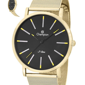 Relógios Masculino Dourado Fundo Preto S-Line Champion Qtz