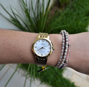 Relógio Champion Feminino Dourado  Fundo Branco  + Semi Joia QTZ