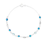 Pulseira Navette cristal e zircônias redondas azuis 19cm em prata 925.