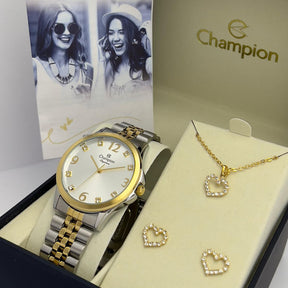 Relógio Champion Feminino Elegance Misto Kit Colar e Brincos CN24093D