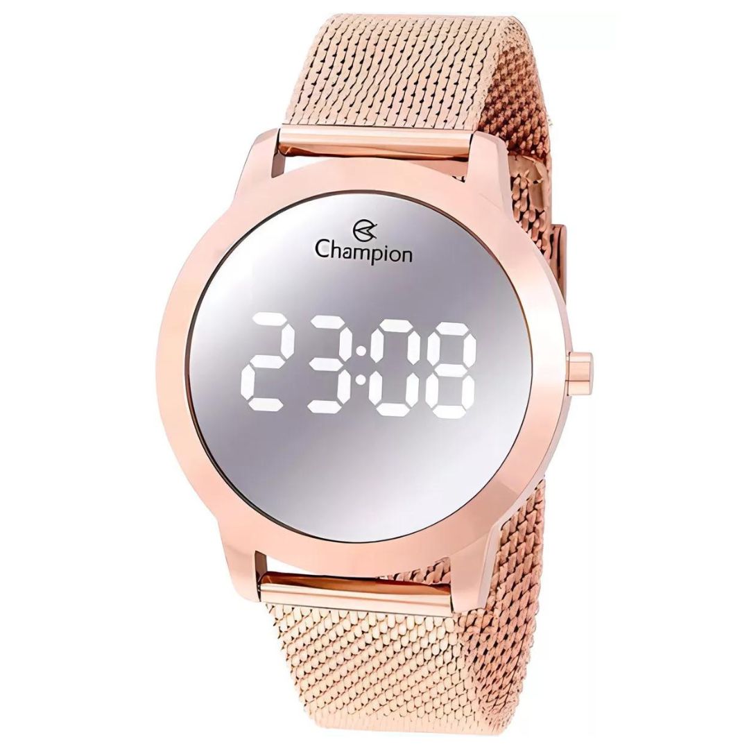 Relógio Digital LED Champion  A Prova D'água  Rose Espelhado Redondo