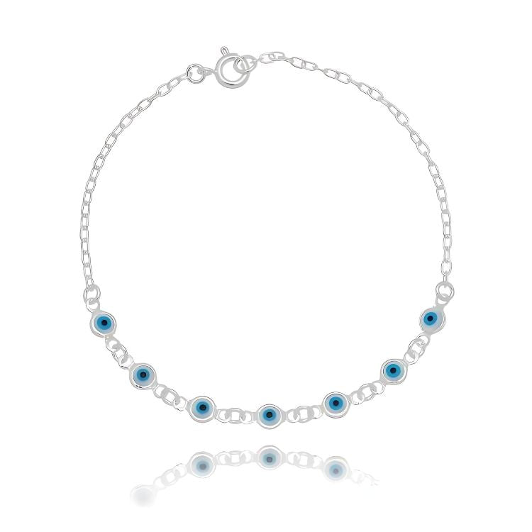 Pulseira olho grego delicado azul claro 19cm prata 925 resina azul