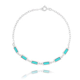 Pulseira 6 retângulos zircônias verde esmeralda 19cm em Prata de lei 925