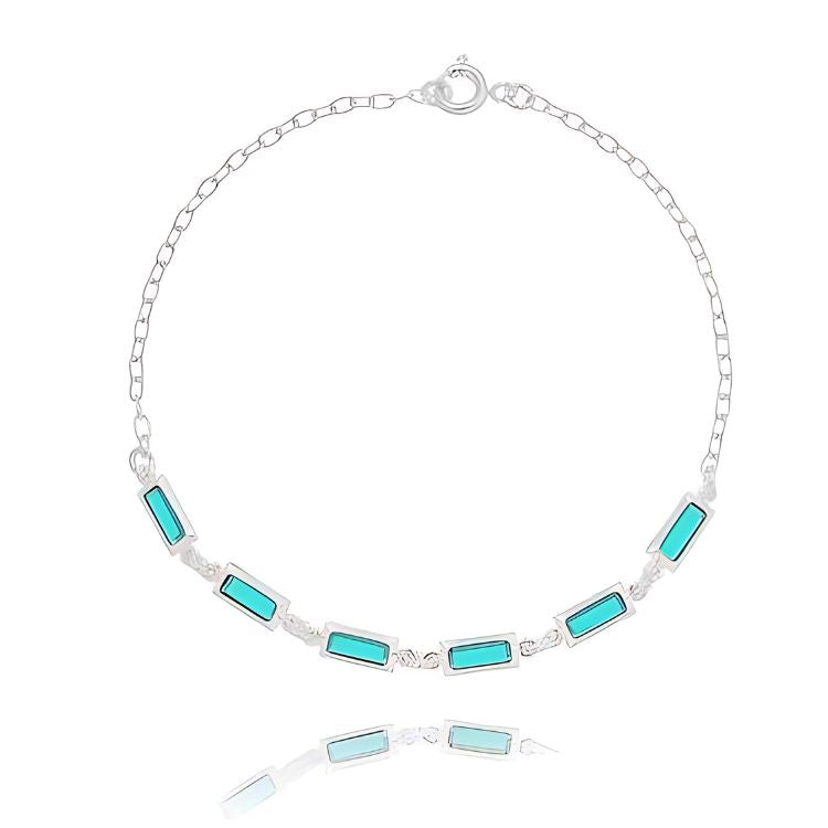 Pulseira 6 retângulos zircônias verde esmeralda 19cm em Prata de lei 925