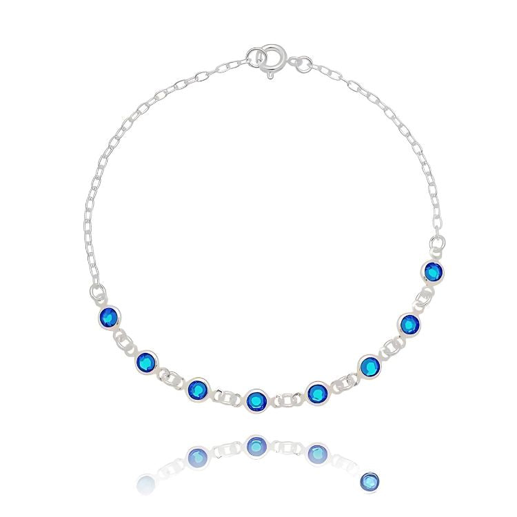 Pulseira zircônias redondas azul royal 19cm em Prata 925