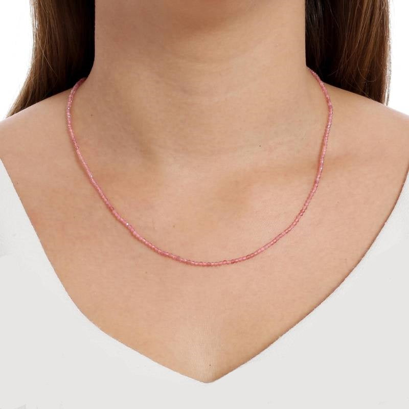 Colar turmalina rosa natural 2mm em prata de lei 925 pedra natural