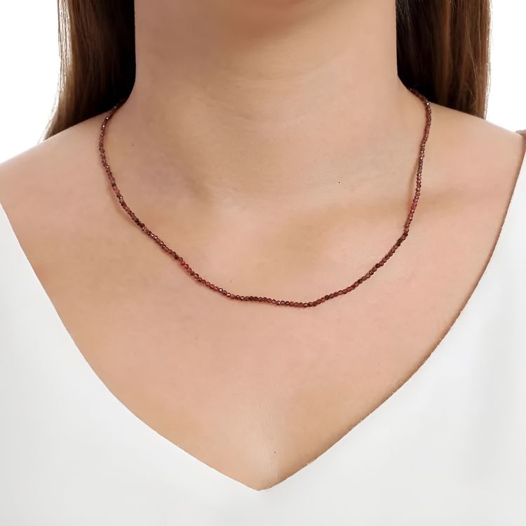 Colar cristal Espinélio rubi natural 2mm em prata de lei 925 pedra natural